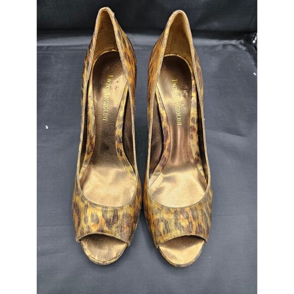 ENZO ANGIOLINI EAMAYLIE LEATHER METALLIC LEOPARD PUMPS HEELS PEEP TOE SZ 7.5 - Picture 2 of 4